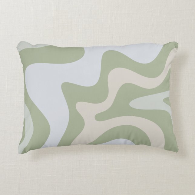 Retro Liquid Swirl Abstract Pattern in Sage Green Accent Pillow (Front)