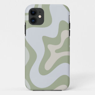 Retro Liquid Swirl Abstract Pattern in Sage Green iPhone 11 Case