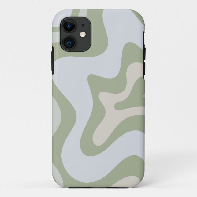Retro Liquid Swirl Abstract Pattern in Sage Green Case-Mate iPhone Case (Back)