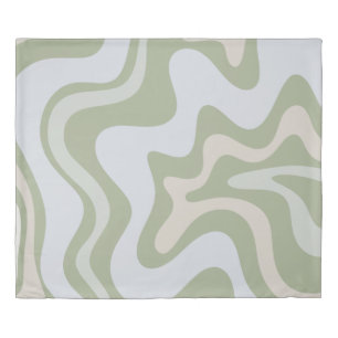 Retro Liquid Swirl Abstract Pattern in Sage Green Duvet Cover
