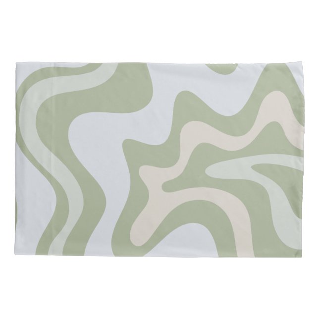 Retro Liquid Swirl Abstract Pattern in Sage Green Pillow Case (Back)