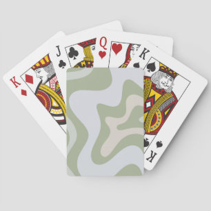 Retro Liquid Swirl Abstract Pattern in Sage Green Poker Cards