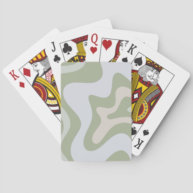 Retro Liquid Swirl Abstract Pattern in Sage Green Poker Cards (Back)