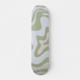 Retro Liquid Swirl Abstract Pattern in Sage Green Skateboard