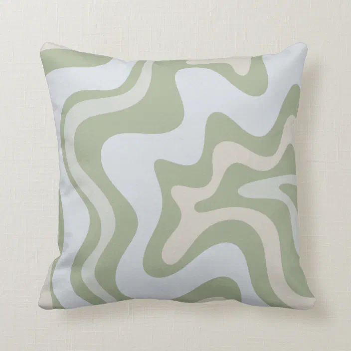 Retro Liquid Swirl Abstract Pattern In, Sage Green Throw Pillows For Sofa
