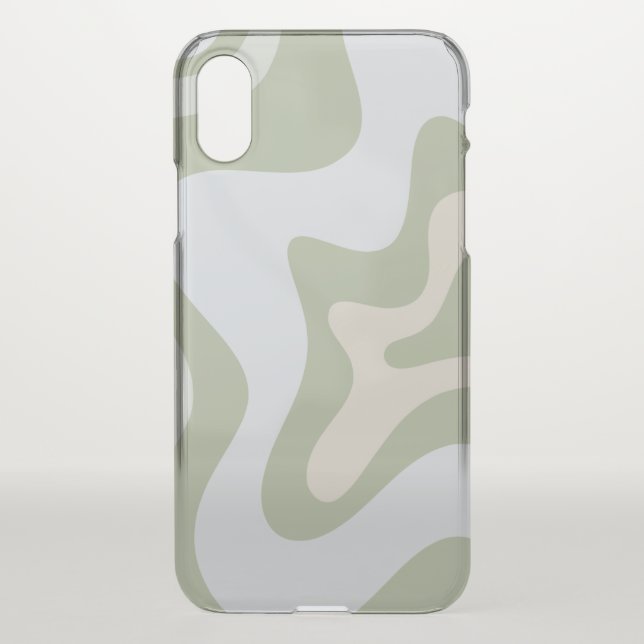Retro Liquid Swirl Abstract Pattern in Sage Green  Uncommon iPhone Case (Back)