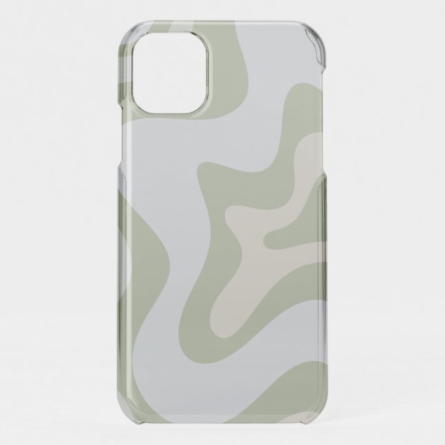Retro Liquid Swirl Abstract Pattern in Sage Green Uncommon iPhone Case (Back)