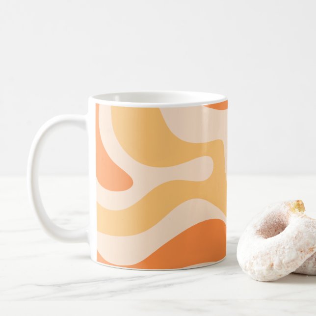 Retro Liquid Swirl Abstract Pattern in Soft Orange Coffee Mug (With Donut)