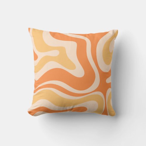 Retro Liquid Swirl Abstract Pattern in Soft Orange Throw Pillow