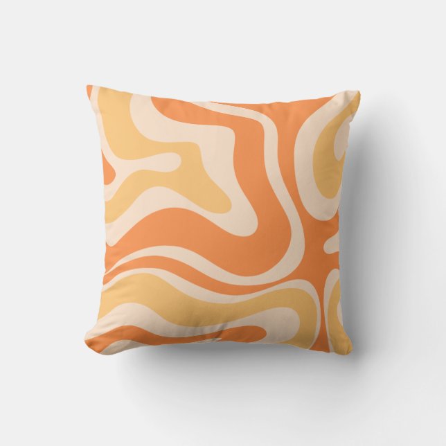 Retro Liquid Swirl Abstract Pattern in Soft Orange Throw Pillow (Front)
