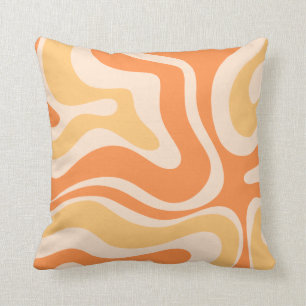Retro Liquid Swirl Abstract Pattern in Soft Orange Throw Pillow