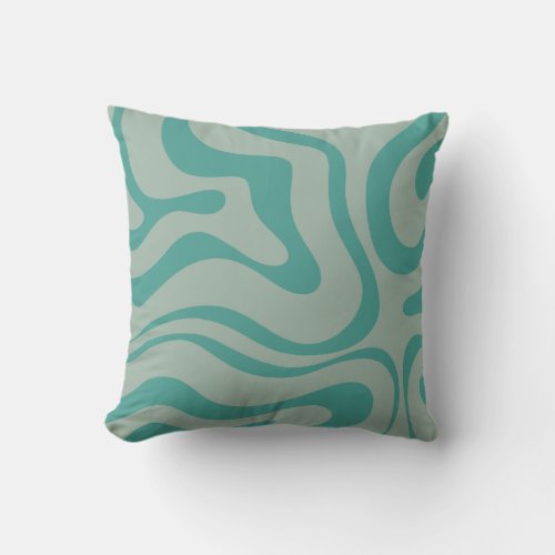 Retro Liquid Swirl Abstract Pattern Muted Teal Throw Pillow