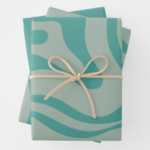 Retro Liquid Swirl Abstract Pattern Muted Teal Wrapping Paper Sheets