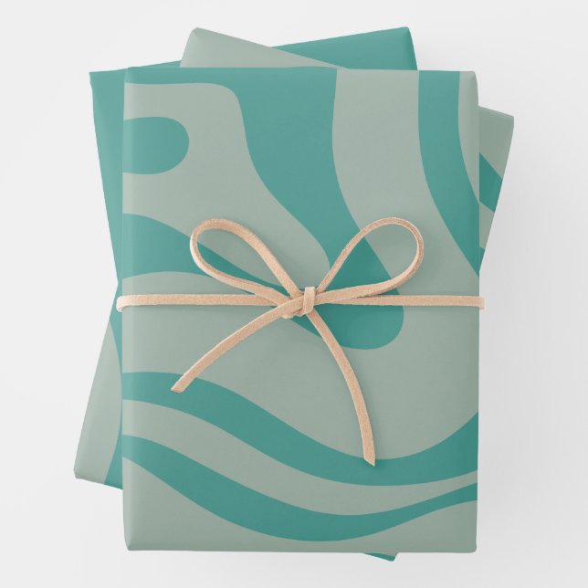 Retro Liquid Swirl Abstract Pattern Muted Teal Wrapping Paper Sheets (In situ)