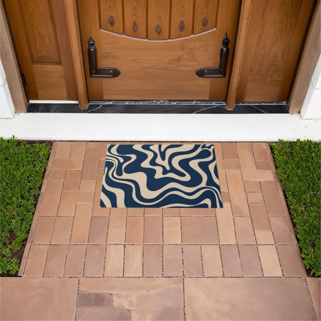 Retro Liquid Swirl Abstract Pattern Navy Blue Doormat (Outdoor)
