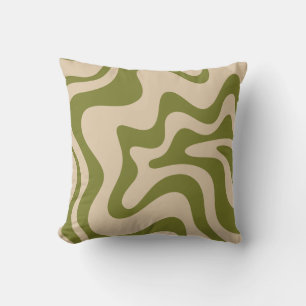 Retro Liquid Swirl Abstract Pattern Olive Green To Throw Pillow