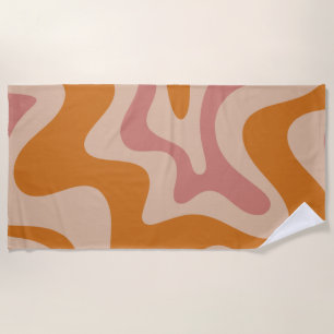 Retro Liquid Swirl Abstract Pattern Orange Pink Beach Towel