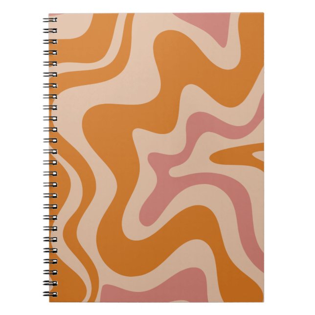 Retro Liquid Swirl Abstract Pattern Orange Pink Notebook (Front)