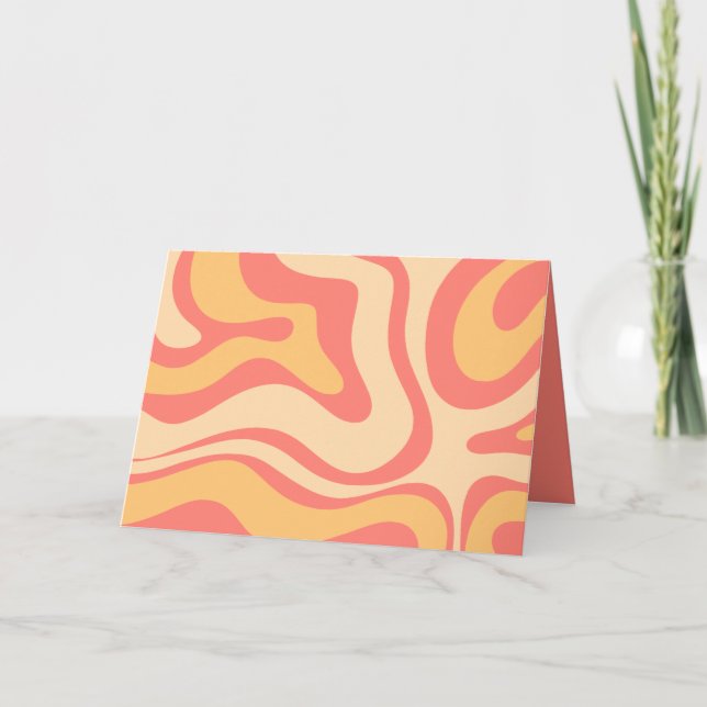 Retro Liquid Swirl Abstract Pattern Pink Yellow Card (Front)