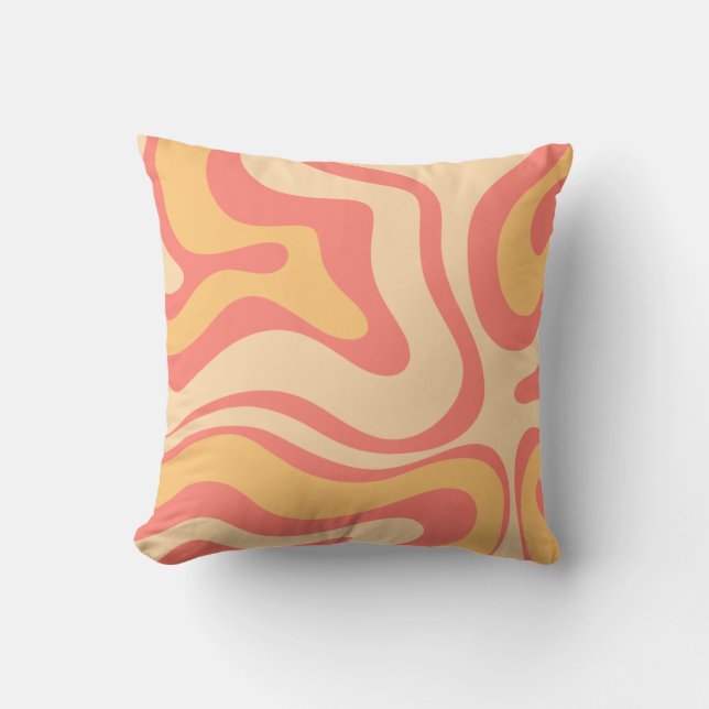 Retro Liquid Swirl Abstract Pattern Pink Yellow Throw Pillow (Front)