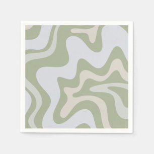Retro Liquid Swirl Abstract Pattern Sage Napkins