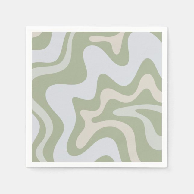 Retro Liquid Swirl Abstract Pattern Sage Napkins (Front)