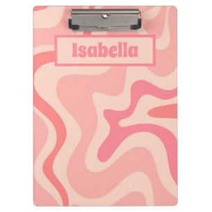 Retro Liquid Swirl Abstract Pink Personalized Clipboard