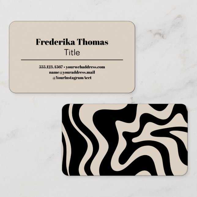 Retro Liquid Swirl Black and Cream Abstract Business Card (Front/Back)