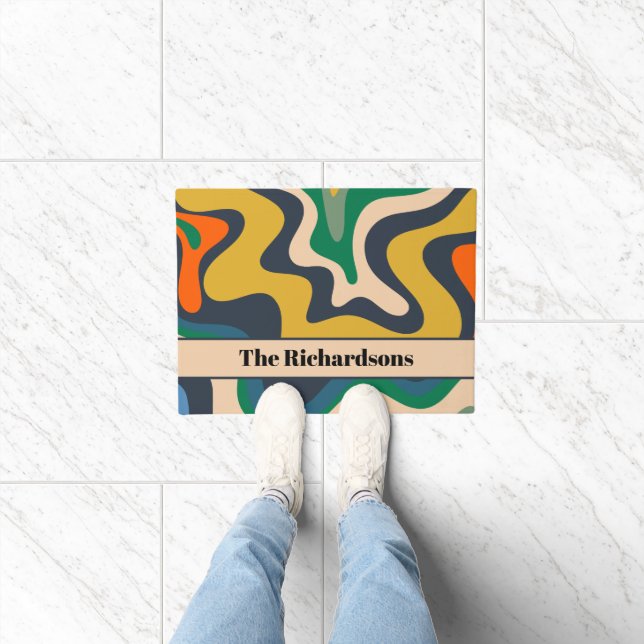 Retro Liquid Swirl Groovy Abstract Personalized Doormat (Indoor)