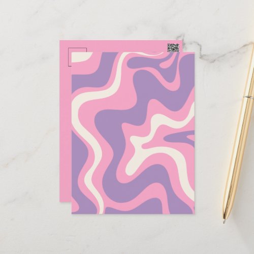 Retro Liquid Swirl Groovy Abstract Purple Pink Postcard