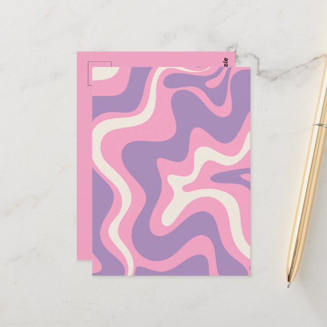 Retro Liquid Swirl Groovy Abstract Purple Pink Postcard (Front/Back In Situ)