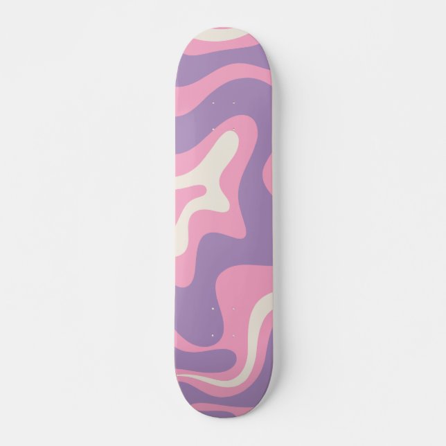 Retro Liquid Swirl Groovy Abstract Purple Pink Skateboard (Front)