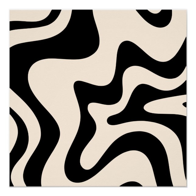Retro Liquid Swirl Modern Abstract Pattern Black Poster (Front)