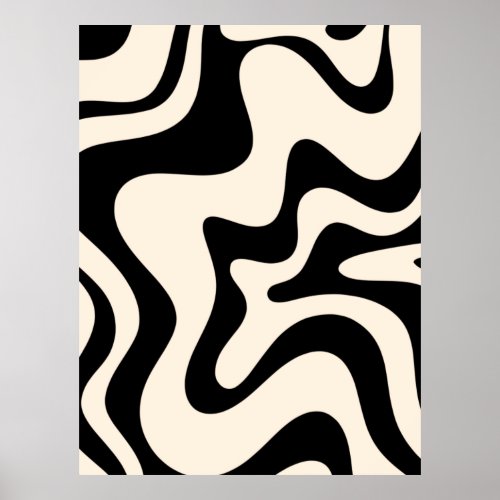 Retro Liquid Swirl Modern Abstract Pattern Black Poster