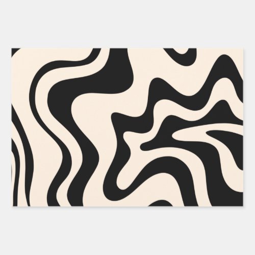 Retro Liquid Swirl Modern Abstract Pattern Black Wrapping Paper Sheets