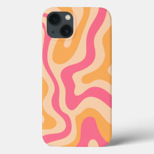 Retro Liquid Swirl Orange Pink And Cream iPhone 13 Case