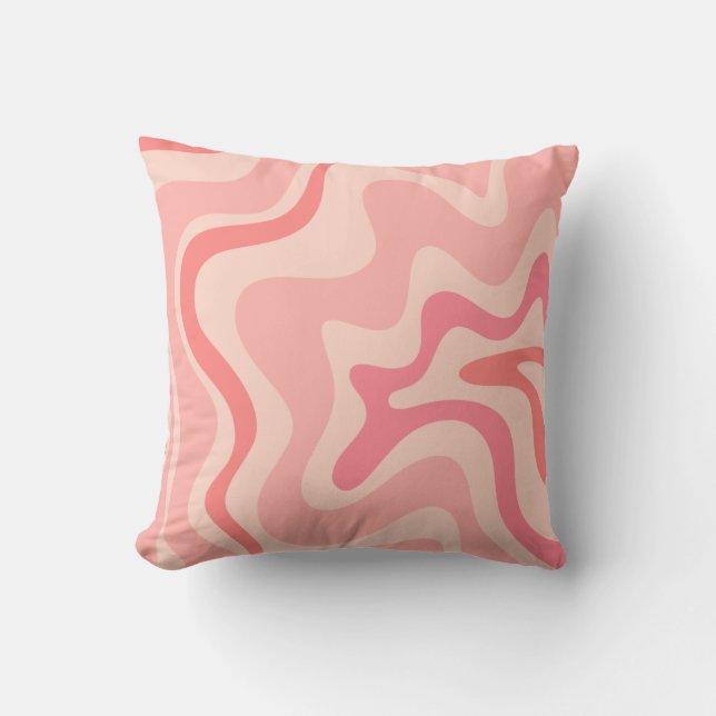 Retro Liquid Swirl Pink Blush Abstract Pattern Throw Pillow (Front)