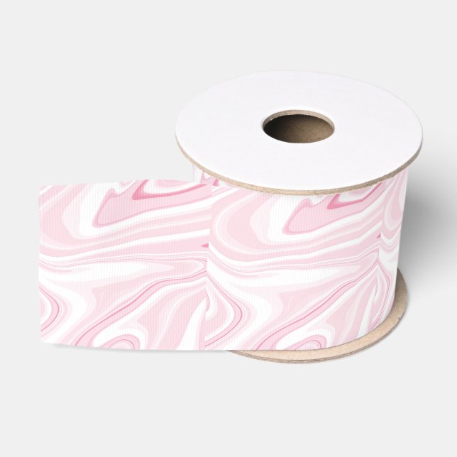 Retro Liquid Swirl Pink Painting Aesthetic Grosgrain Ribbon (Spool)