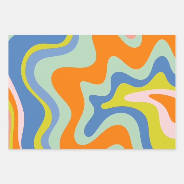 Retro Liquid Swirl Trippy Abstract Pattern Wrapping Paper Sheets (Front)