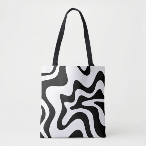 Retro Liquid Swirl Trippy Black and White Abstract Tote Bag