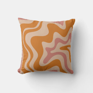 Retro Liquid Swirl Trippy Orange & Thulian Pattern Throw Pillow