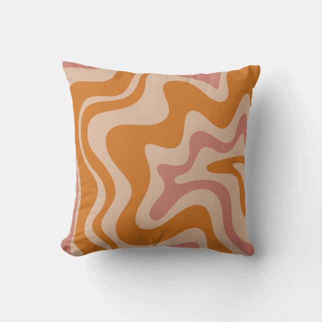 Retro Liquid Swirl Trippy Orange & Thulian Pattern Throw Pillow (Front)