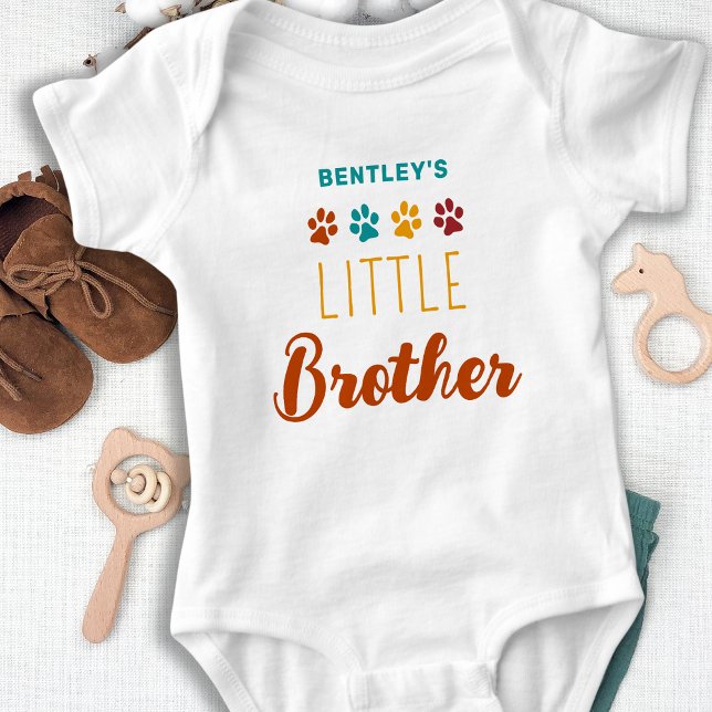 Retro Little Brother Personalized Pet Dog Lover  Baby Bodysuit (Creator Uploaded)