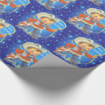 Retro Little Cowboy With Rope Merry Christmas Wrapping Paper