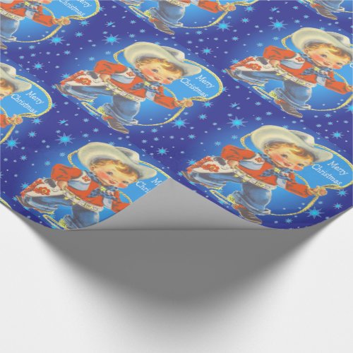 Retro Little Cowboy With Rope Merry Christmas Wrapping Paper