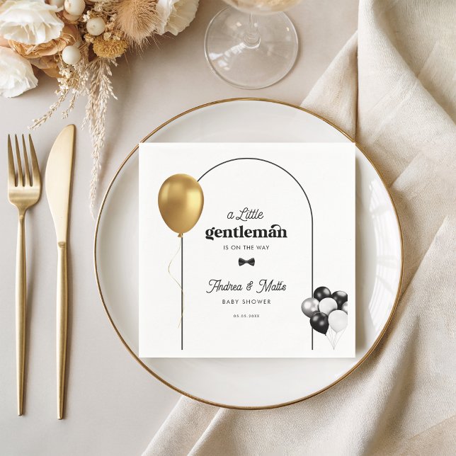 Retro Little Gentleman Balloons Boy Baby Shower Napkins (Creator Uploaded)