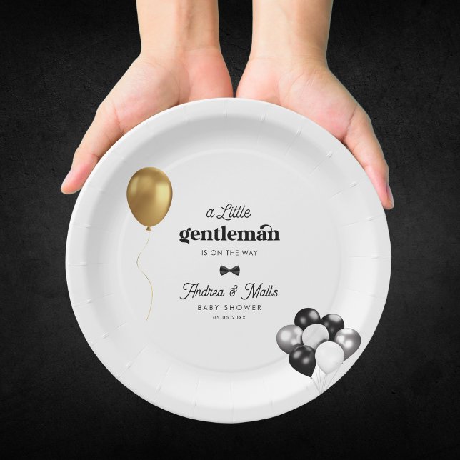 Retro Little Gentleman Balloons Boy Baby Shower Paper Plates (Creator Uploaded)