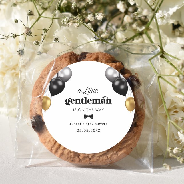 Retro Little Gentleman Black White Boy Baby Shower Classic Round Sticker (Creator Uploaded)