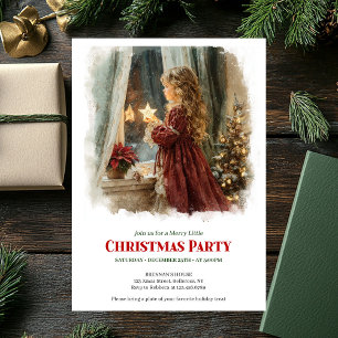 Retro little girl holding shining star digital  invitation