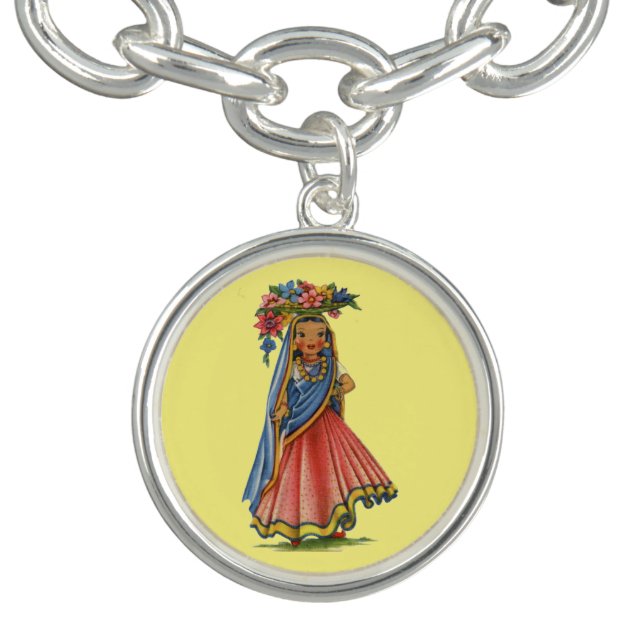 Retro Little Lady Of India Charm Bracelet (Design)
